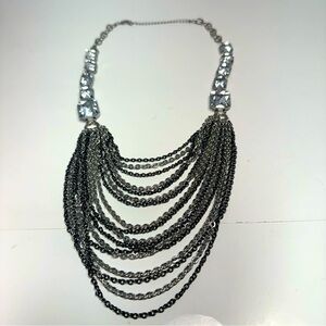 Chico’s Necklace, Glass Crystals,Silver-tone,  Black Chain Cluster. Pre-owned.